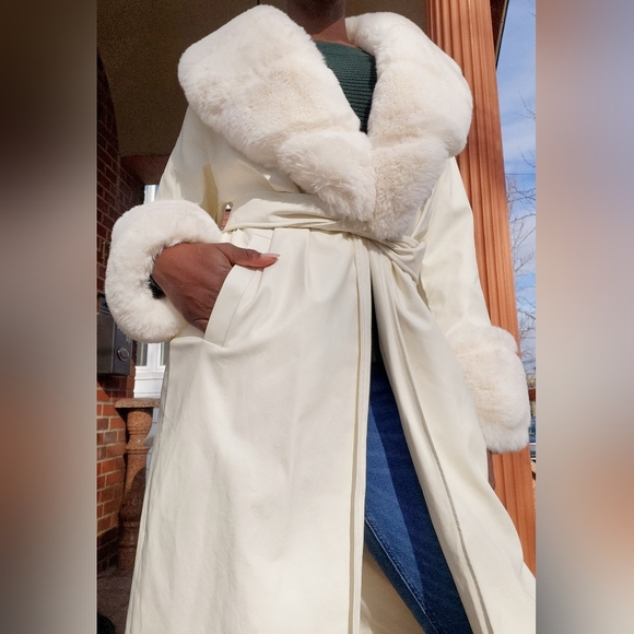 Stone Faux Leather Faux Fur Trench Coat - Picture 3 of 6